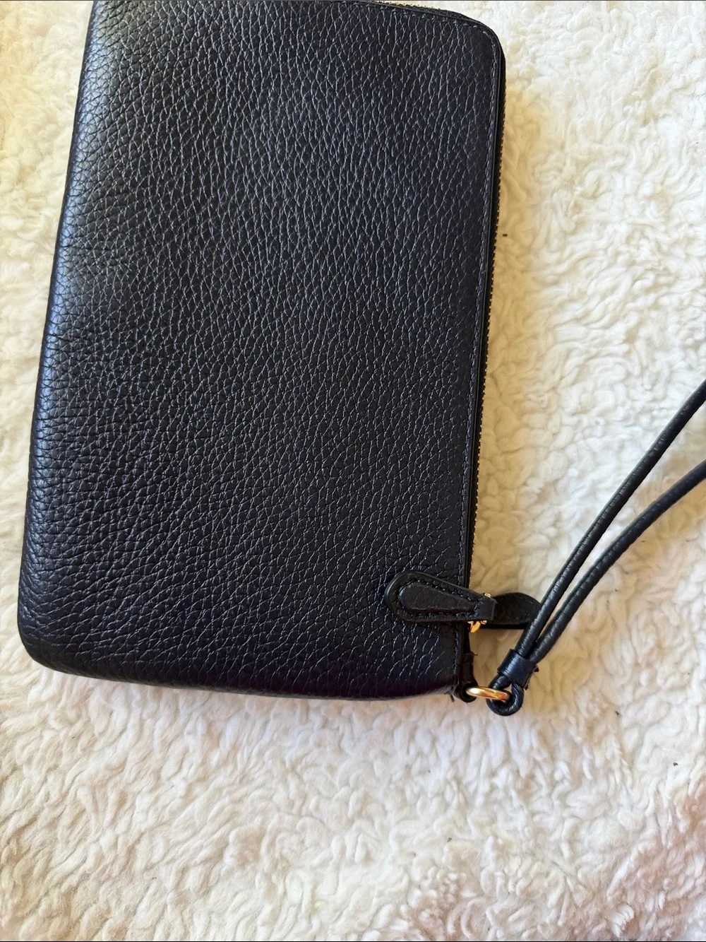 Coach Black Pebbled Leather Wristlet with Gold Logo